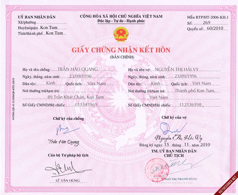 File PSD mẫu giấy đăng ký kết hôn [Bản chính] - Thiết kế web Quảng Nam