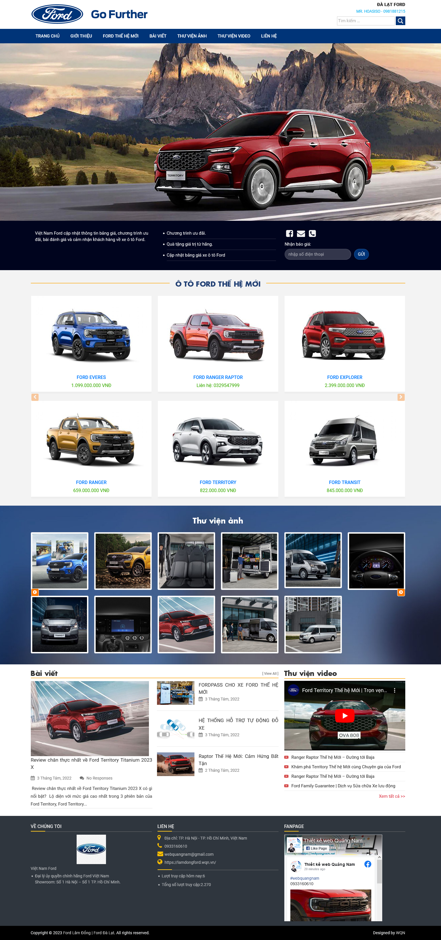 Mẫu web mua bán xe ô tô Ford 2023